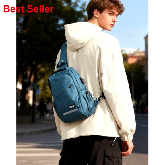 Lightweight Nylon Crossbody Backpack with USB Charger Port